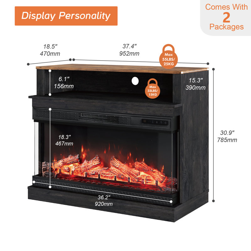 Gracie Oaks Fireplace TV Stand For 45 Inch TV, Black