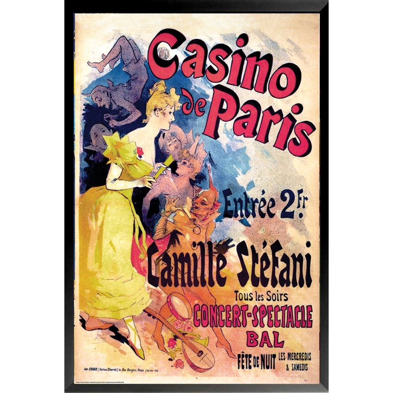 «Casino De Paris», publicité rétro encadrée sur papier