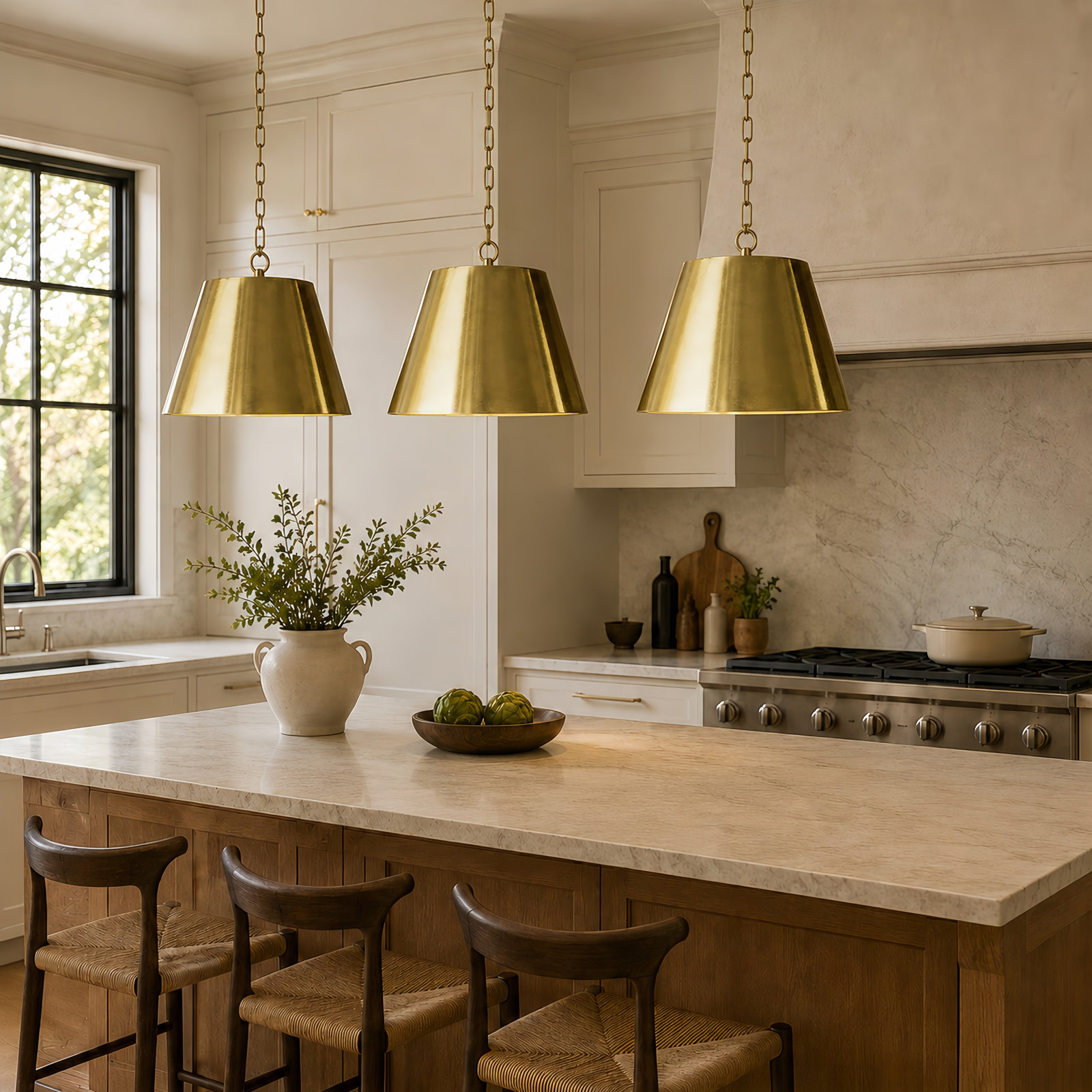 Dimmable Cone Single Light Pendant, Polished Brass, 16" H x 20" W x 20" D