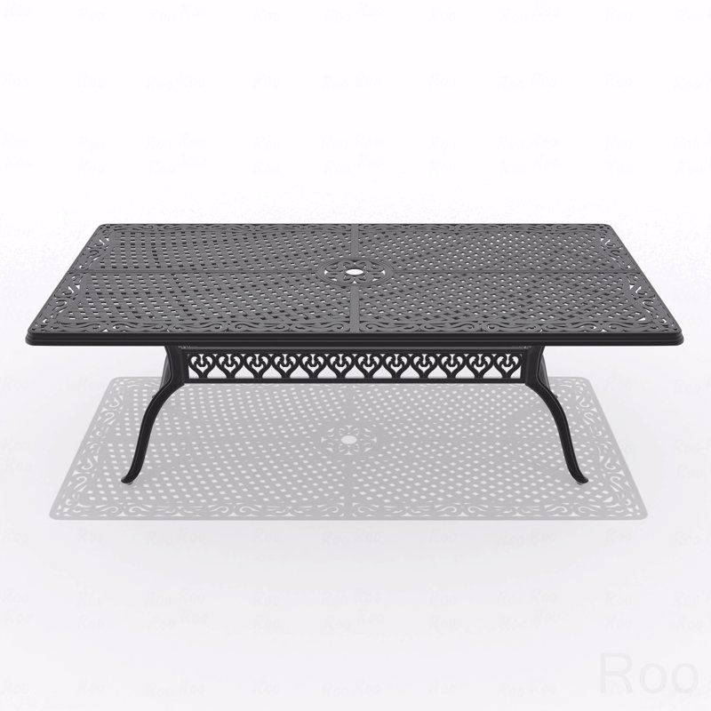 Table de salle à manger en fonte d'aluminium avec trou pour parasol, résistant aux intempéries