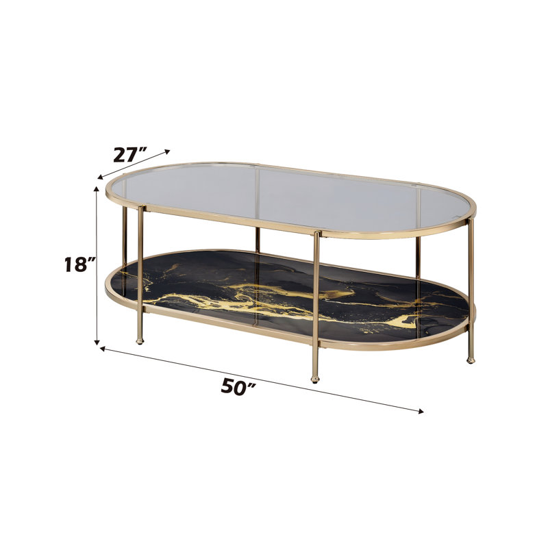 Table basse avec imprimé en marbre noir et base de rangement en métal