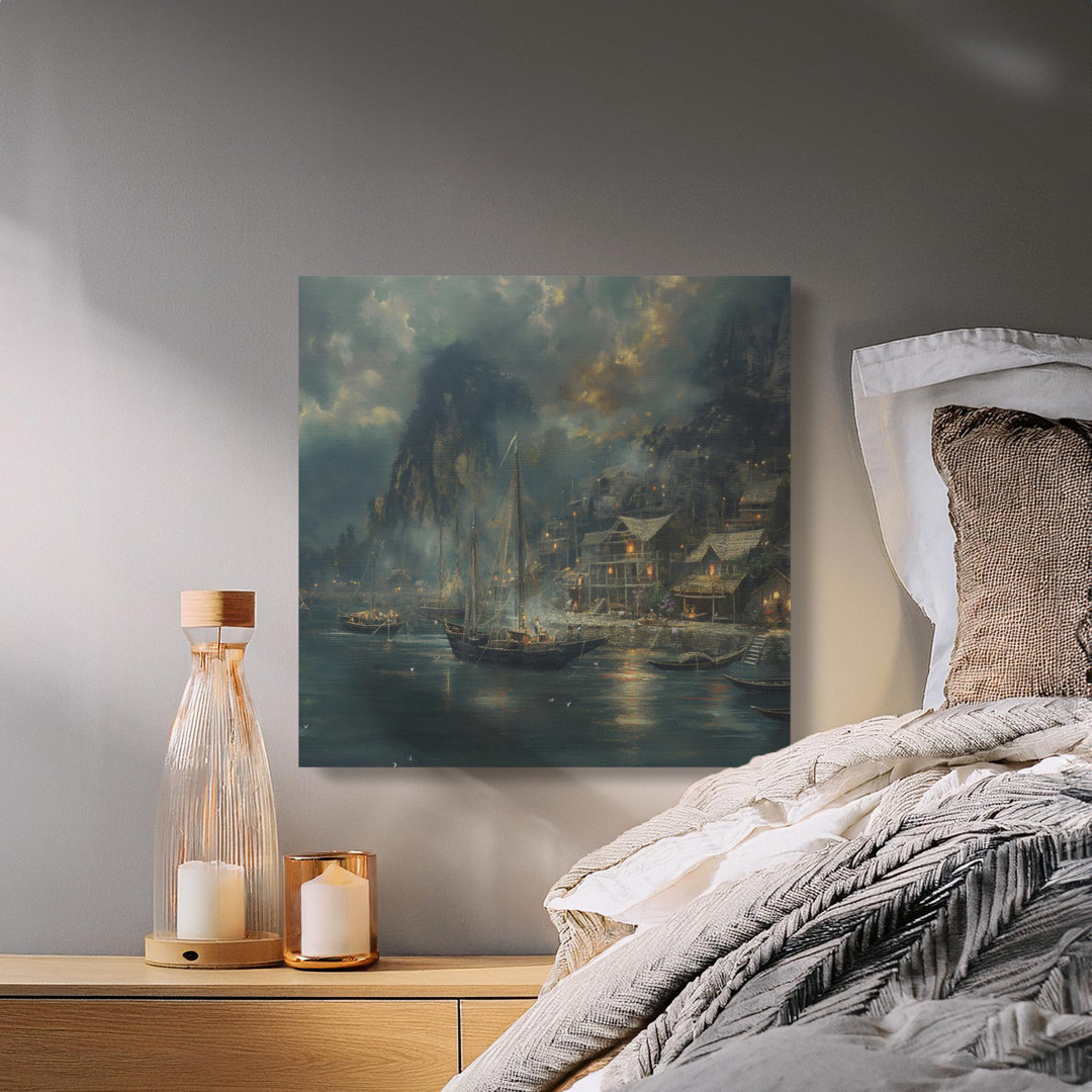 Coastal Village Canvas Wall Art, Sailboat Scene, Gallery Wrapped, Ready to Hang, Archival Print, Statement Piece, Modern Home Decor