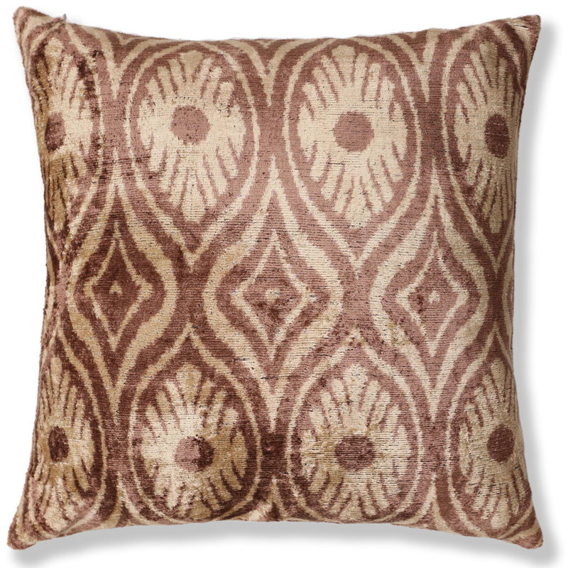 Coussin en velours de soie rose terre cuite noué à la main - 20 x 20 ikat Ogee