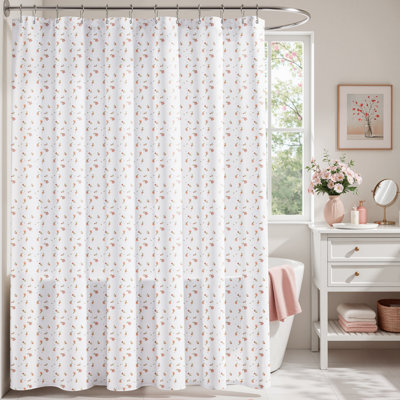  Pink Floral Shower Curtain 36x72 Inch, Cute Small Shower Curtains for Bathroom Stall and RV with hooks