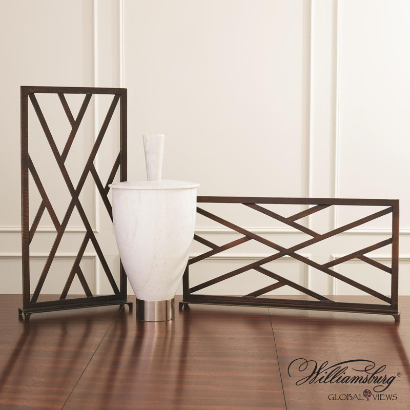 Chinoise Fret Fireplace Screen, Bronze