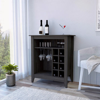 Carbon Espresso Bar Cabinet with Wine Cubbies & Open Shelf