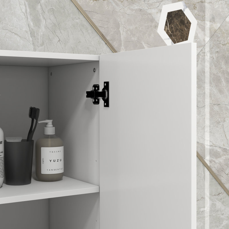 Armoire de salle de bain ultrabrillante avec porte et tablettes, blanc