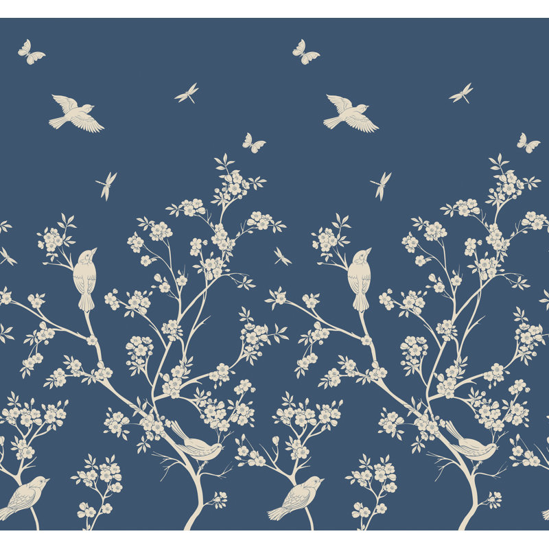 Blossom Trail Natural Stone - 3 Drop Repeatable Wall Mural, Navy