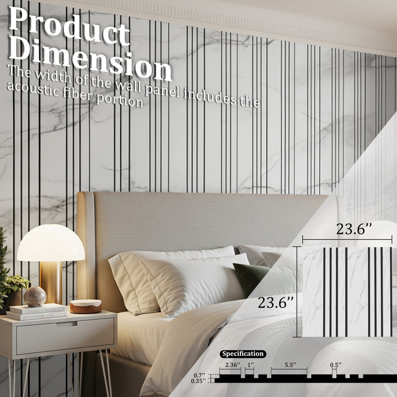 23.6 In. X 23.6 In. 3d Acoustic Wood Slat Square Edge Decorative Wall Panels (8-pack), Marble