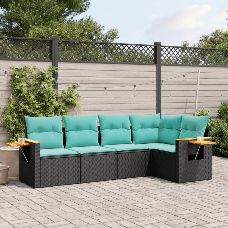  5 Piece Patio Sofa Set With Cushions Black Poly Rattan