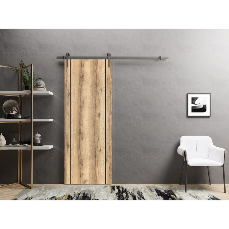Porte de grange en bois massif massif, Chêne, 18 po x 80 po
