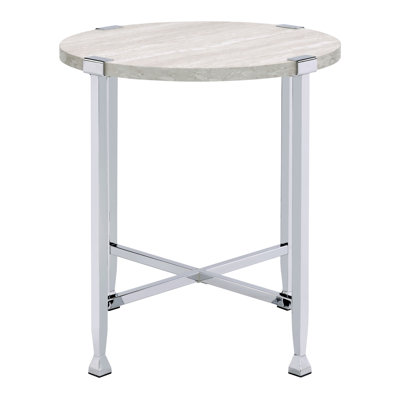 Table de bout en chêne blanc et chrome avec base en forme de X