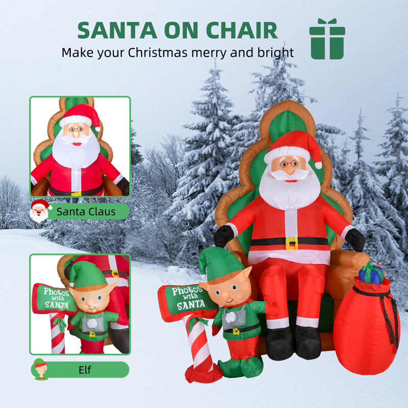 Père Noël gonflable de Noël de 6 pieds de hauteur avec chaise Elf