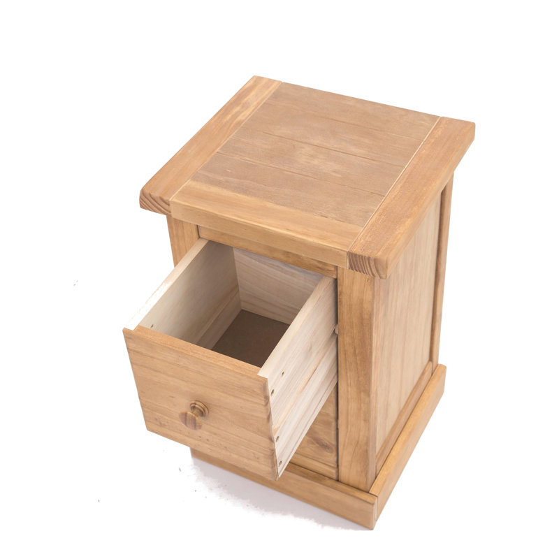 35 cm W Bedside Table, Waxed, Wood Knob