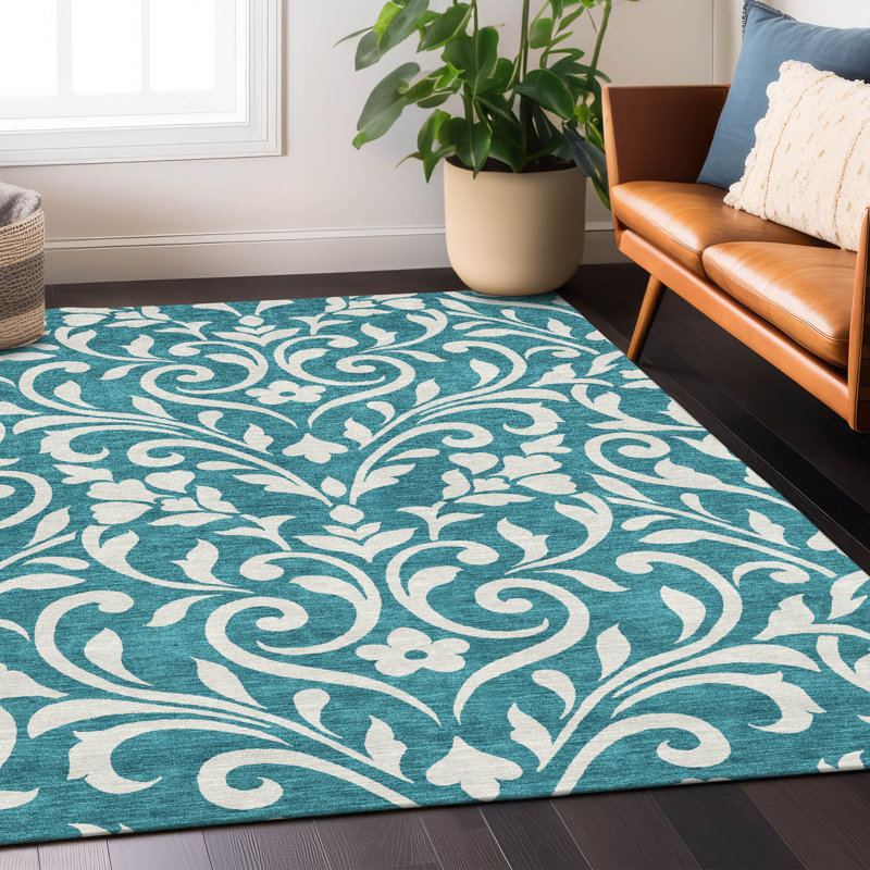 Tapis intérieur / extérieur en polyester tissé à la machine mâle / bleu sarcelle mâle, Rectangulaire 3 pi x 5 pi
