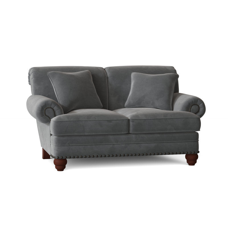 Spratt Loveseat, Craftwood 45 Dark Gray Performance Chenille, Manhattan, Dark Brass