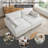 Oversized Upholstered Offwhite Chenille Sleeper Sofa Bed Lounge sofa with Armrests & Throw Pillows-2021870855