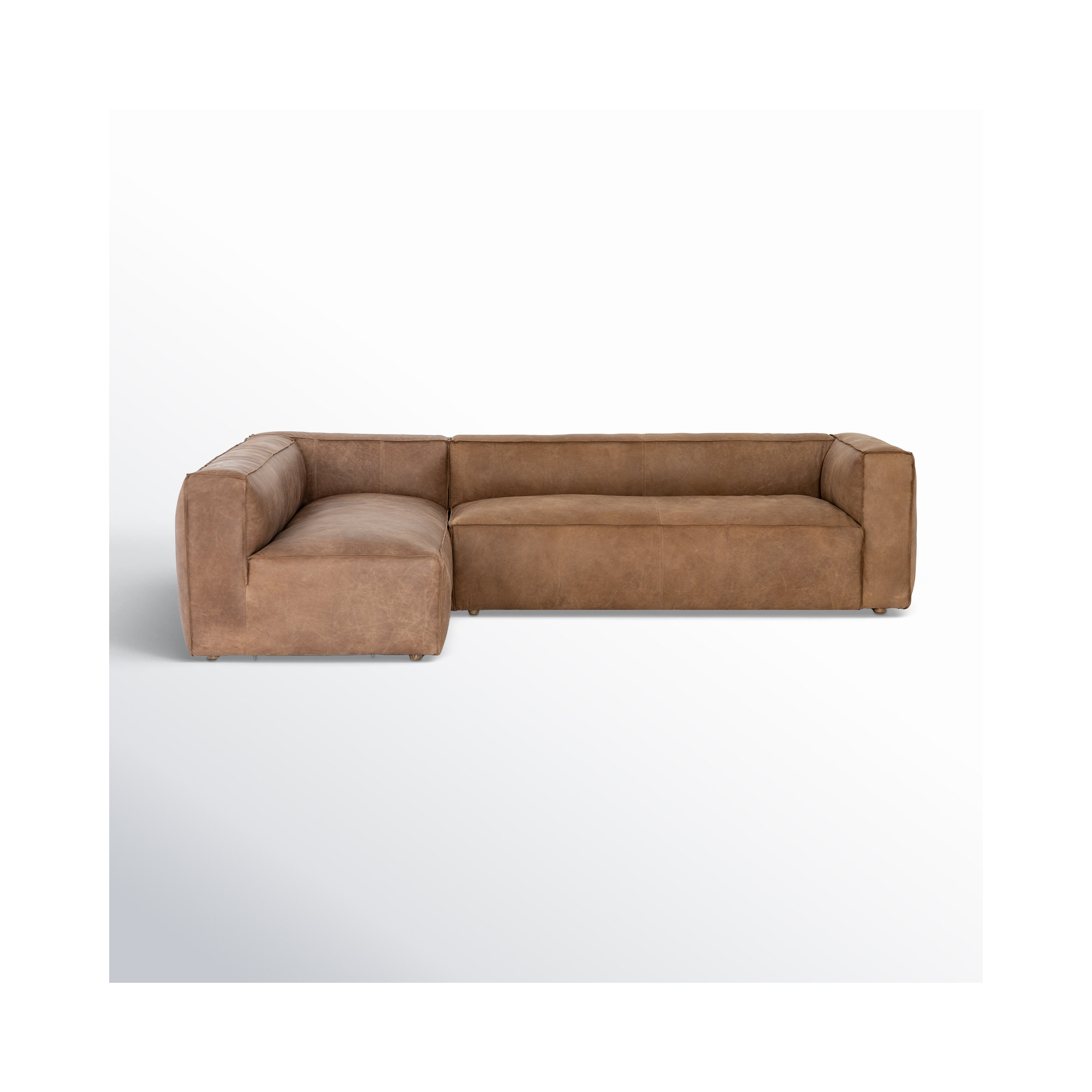 Strom 120" Genuine Leather Sectional, Natural Washed Sand Top Grain Leather, Left Hand Facing