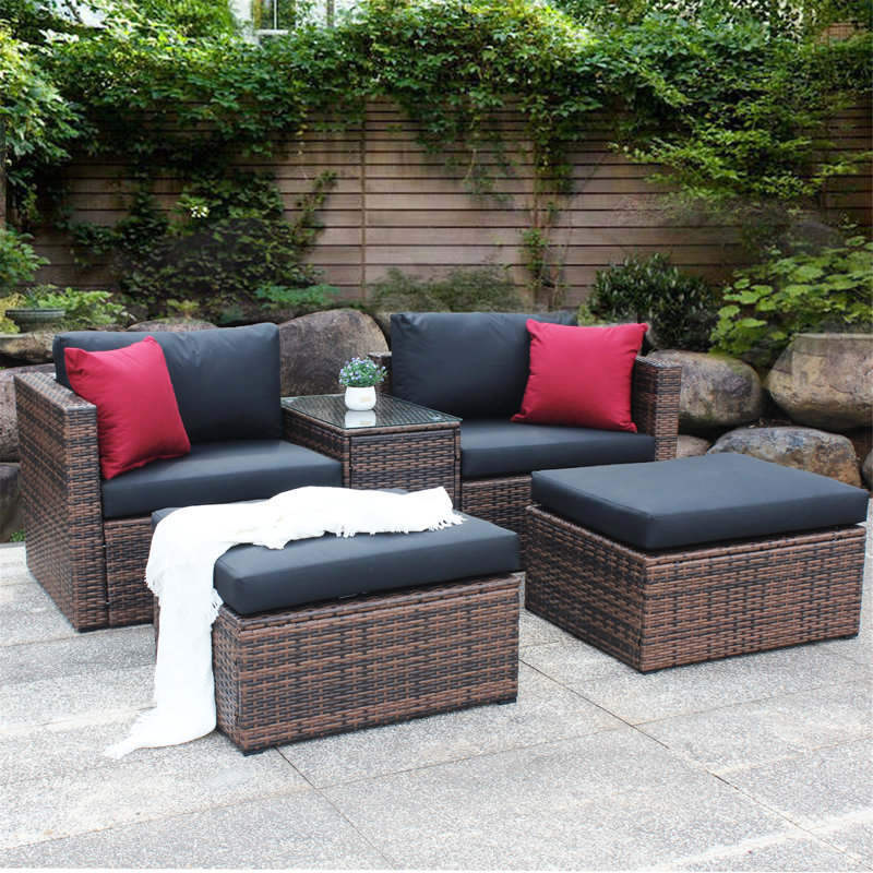 Ensemble de conversation pour patio 5 pièces avec coussins et coussins