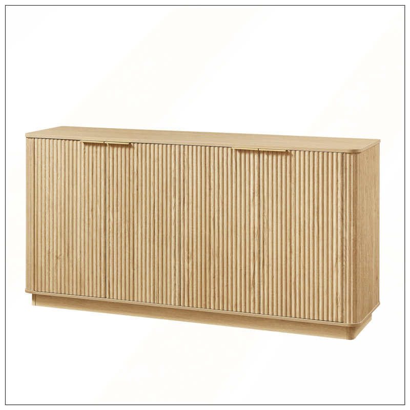 63 Inch Vertical Stripe Buffet Cabinet, Oak