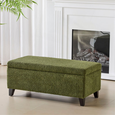 Repose-pieds de rangement avec couvercle rabattable, assemblage facile, tissu bouclé et pieds en bois de bouleau （UNIQUEMENT OTTOMAN)