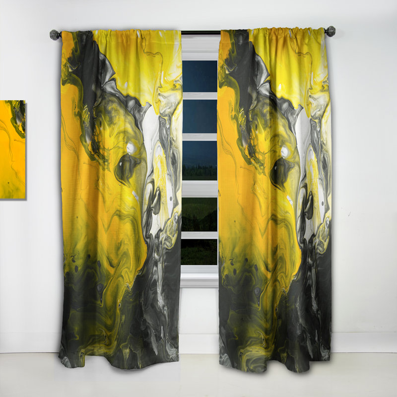 Marbre acrylique avec panneau de rideau occultant moderne abstrait jaune et noir, L 52 po x L 95 po