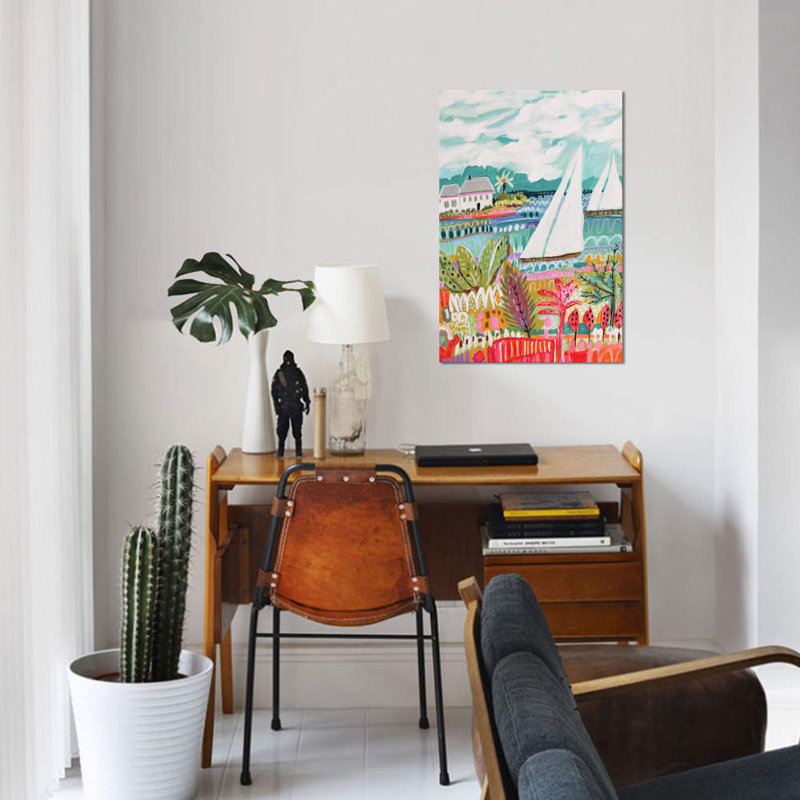 «Two Sail Sailers and Cottage II», impression sur toile, H 18 po x l 12 po x P 1,5 po, Toile tendue, Pas de tapis