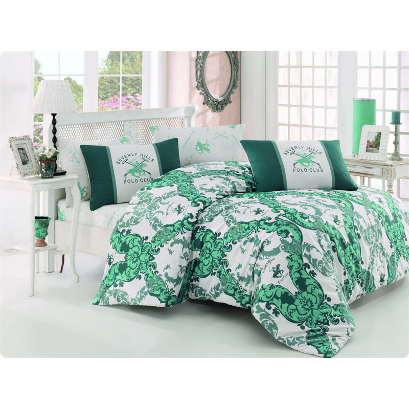 Cotton Damask Duvet Cover Set with Pillowcases, Beige, 155 x 200 cm - 2 Pillowcases (80 x 80 cm)