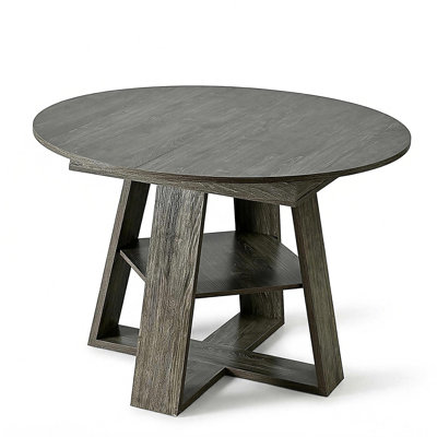 43.3"-59" Extendable Round Dining Table, Circle Kitchen Table Oval Dinner Table For 4-8, Farmhouse Dining Table With Removable Leaves Space Saving And Storage Shelf For Kitchen And Living Room, Natural