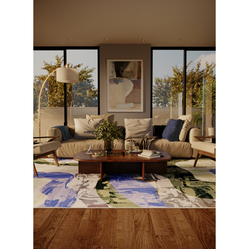 Tapis bleu / blanc / vert en chenille / polyester tissé à la main Talullah, Tapis de couloir 2 pi x 4 pi
