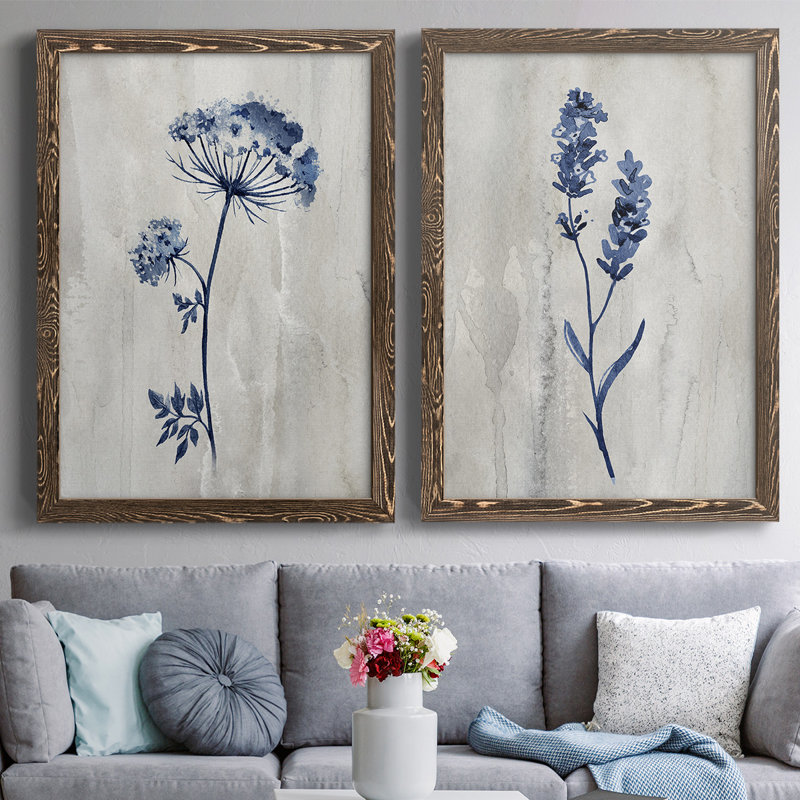 Toile encadrée Indigo Botanical I-Premium - prête à être accrochée, H 27,5 po x l 75 po x P 1,5 po, Noyer