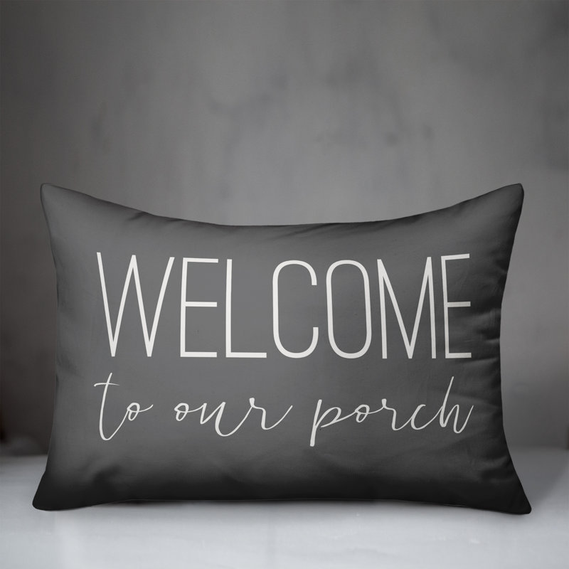 Welcome to Our Porch Indoor/Outdoor Lumbar Pillow, Gray