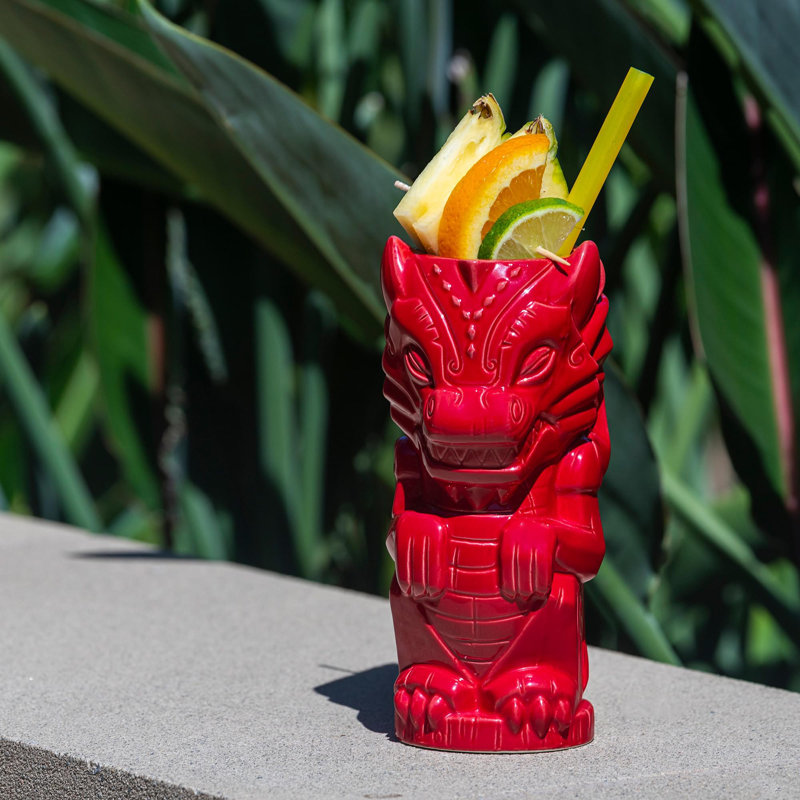 Tasse Geeki Tikis Dragon rouge fantastique | Tasse en céramique de style tiki | Peut contenir 17 onces