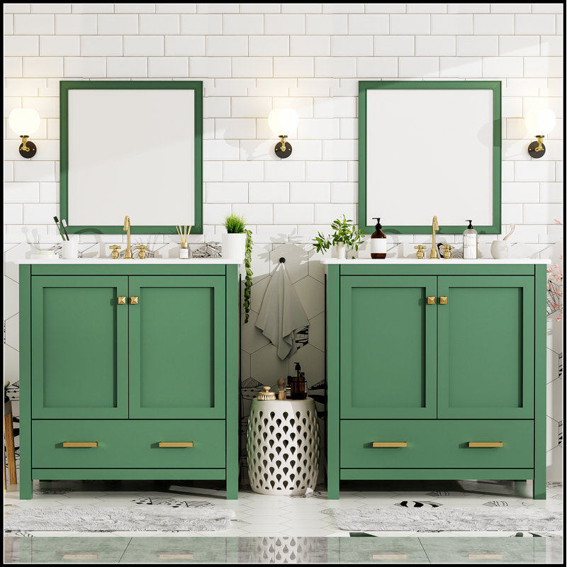 Ensemble de meuble-lavabo gris 60 po avec double meuble-lavabo, lavabos en céramique, tablette de rangement et tiroirs divisés pour salles de bain spacieuses