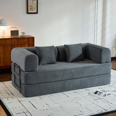Boneless 78" King-Size Sleeper Sofa Bed Convertible Compression Couch Bed Corduroy Floor Couch With 2 Pillows