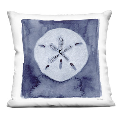 Sand Dollar over Indigo Decorative Printed Throw Pillow design by Patti Bishop