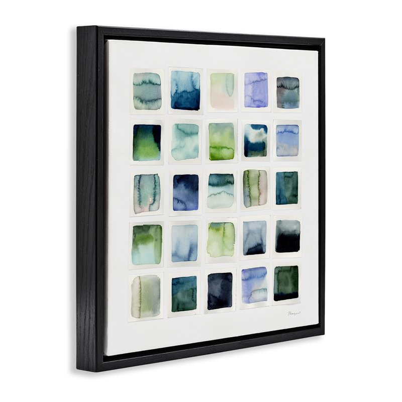 Aquarelle sur toile à motifs carrés par Stephanie Ryan, Cadre flottant noir de jais, H 25 po x l 25 po