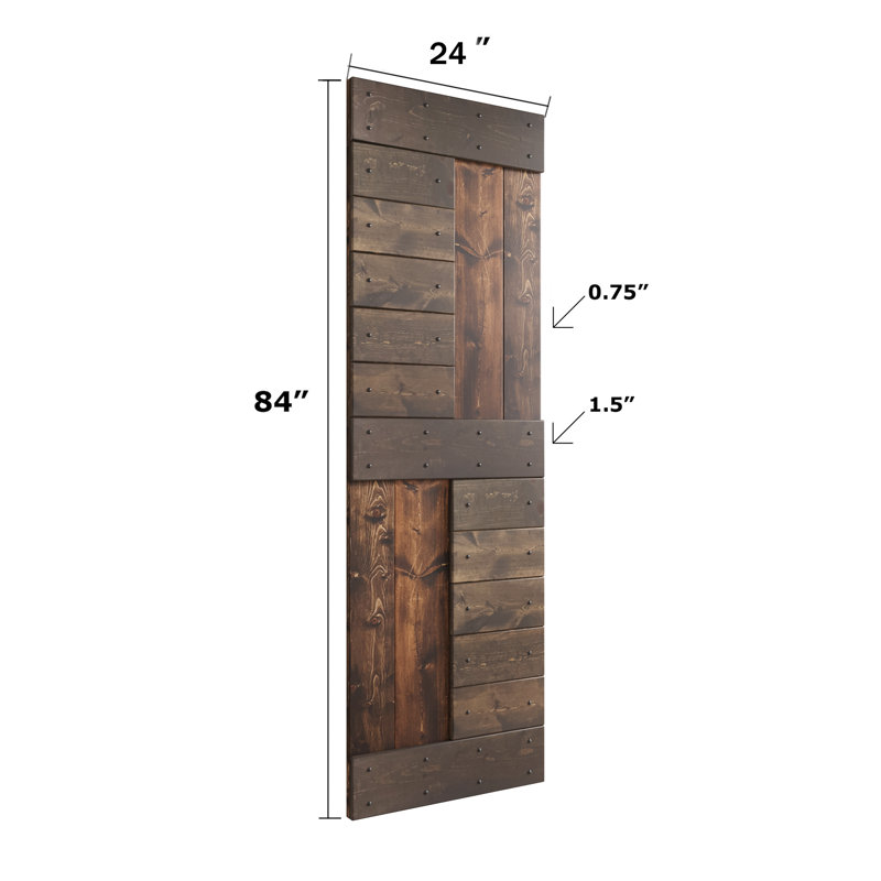 Porte de grange coulissante en bois de pin noueux S Series sans trousse de quincaillerie, 24 po x 84 po