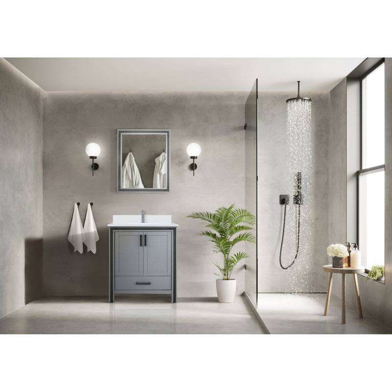 Meuble-lavabo gris foncé l 30 po x P 22 po avec comptoir en quartz blanc, Dark Grey, Black