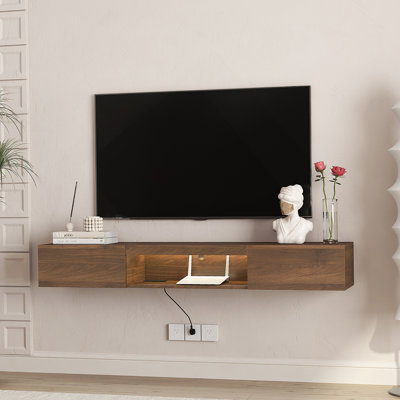 Meuble télé flottant fixé au mur avec 16 DEL de couleur, meuble télé moderne de 63 po, meuble télé flottant pour téléviseur 55 60 65 po