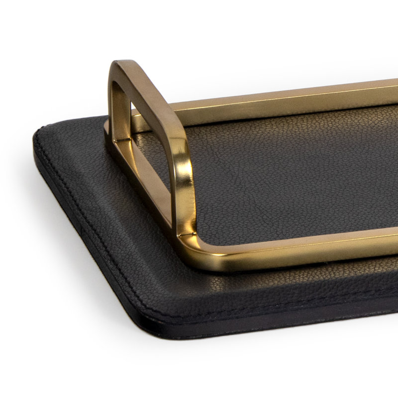 Greyson Leather Rectangle Tray Small (Natural Brass), Black/Gold