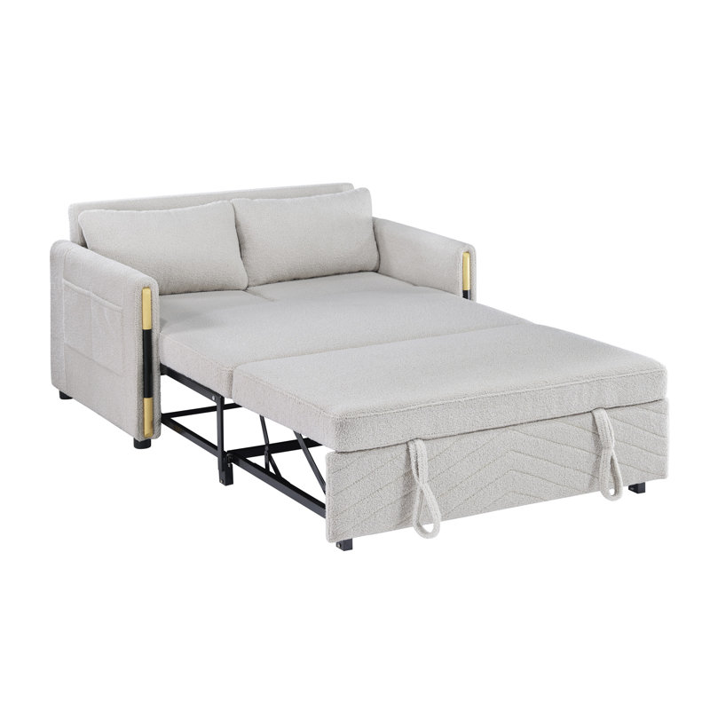 Causeuse-lit en velours avec poches latérales Teddy, Beige