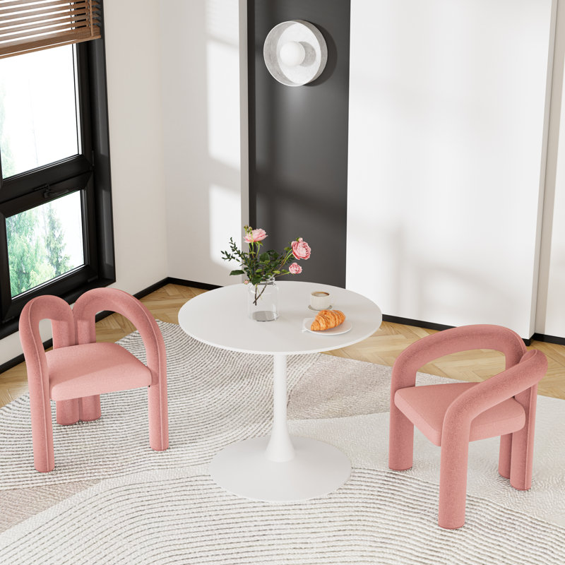 Ensemble de table de salle à manger 3 pièces, table de salle à manger à piédestal et 2 chaises d'appoint, Blanc, Rose
