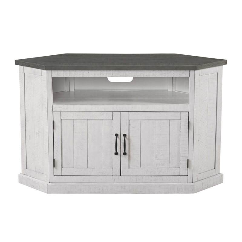 Kinsella 50" Solid Wood Corner TV Stand with Storage, Gray/White
