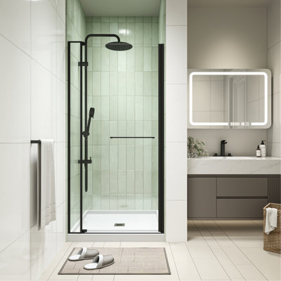 28-32"W X 72"H Left And Right Opening Universal Pivot Shower Door, Open Outside, With 1/4" And 5/16" Tempered Glass And Matted Black Finish