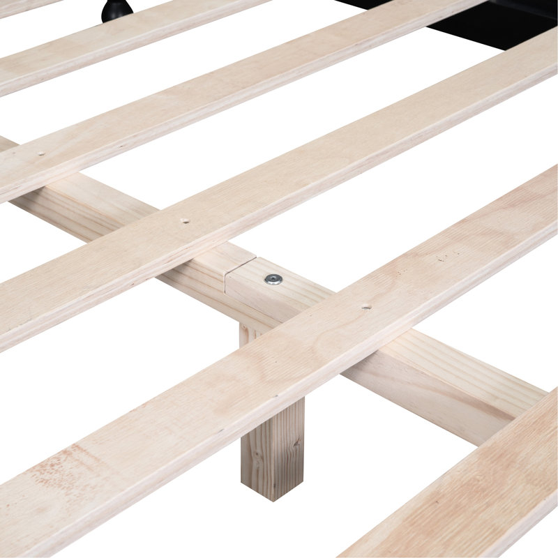 Lit rétro rétro, plateforme en bois noir avec base de lit à lattes, support solide