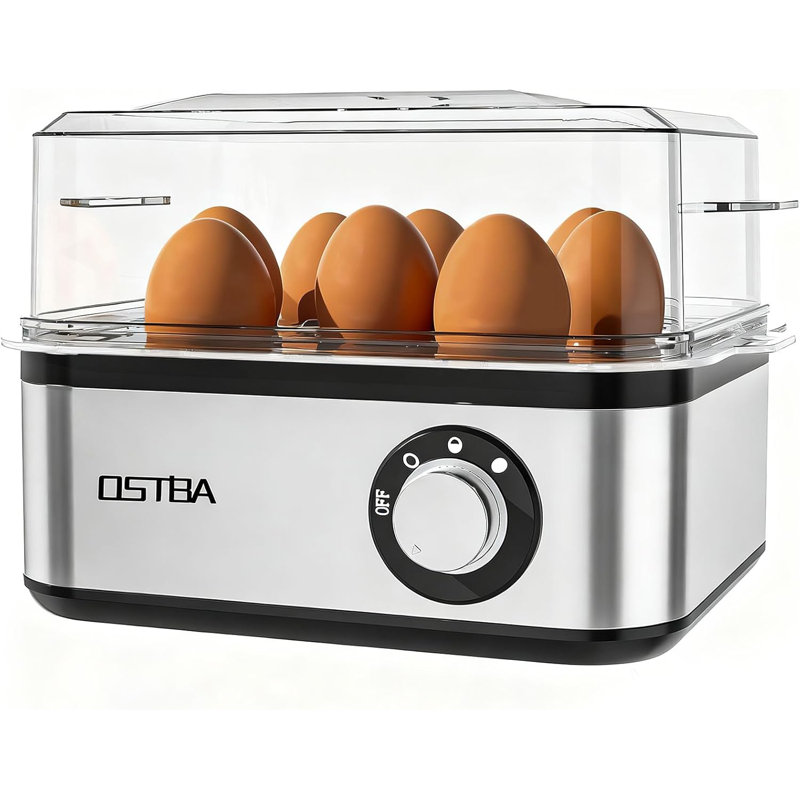 OSTBA 8‑Egg Electric Egg Cooker Machine, 500W Stainless Steel Egg Steamer with Timer, Buzzer, Auto Shut‑Off & Poaching Bowl for Hard‑Boiled Eggs