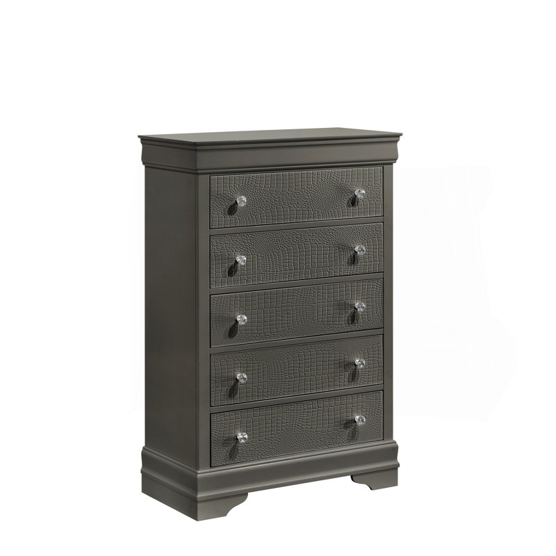 Commode 5 tiroirs Blaze, Gris métallisé