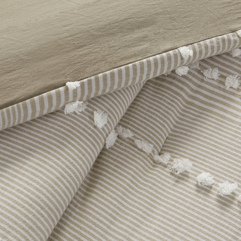 Taupe and White Cotton Yarn Dyed Comforter Set