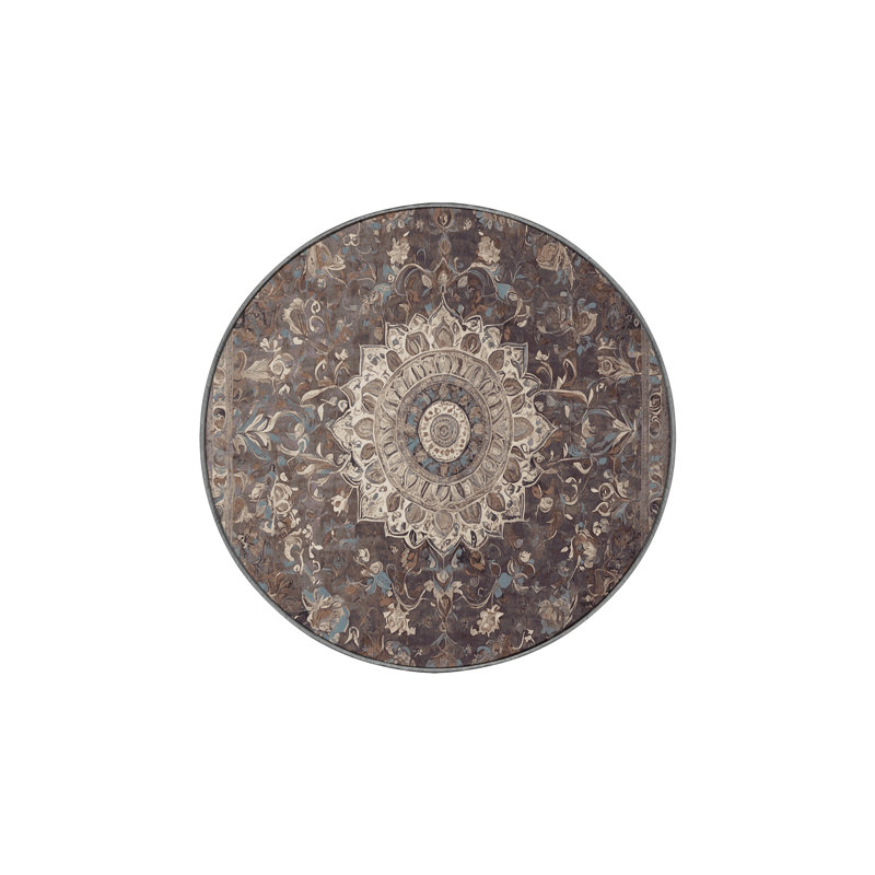 Machine Washable Gray Area Rug, Round 6'